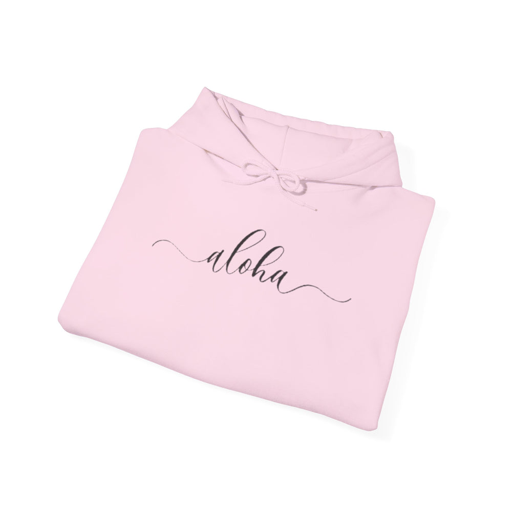 Gildan 18500 | Unisex Minimalist "Aloha" Script Hoodie – Elegant Cursive Graphic – Premium Soft Fleece Pullover