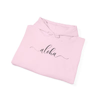 Gildan 18500 | Unisex Minimalist "Aloha" Script Hoodie – Elegant Cursive Graphic – Premium Soft Fleece Pullover