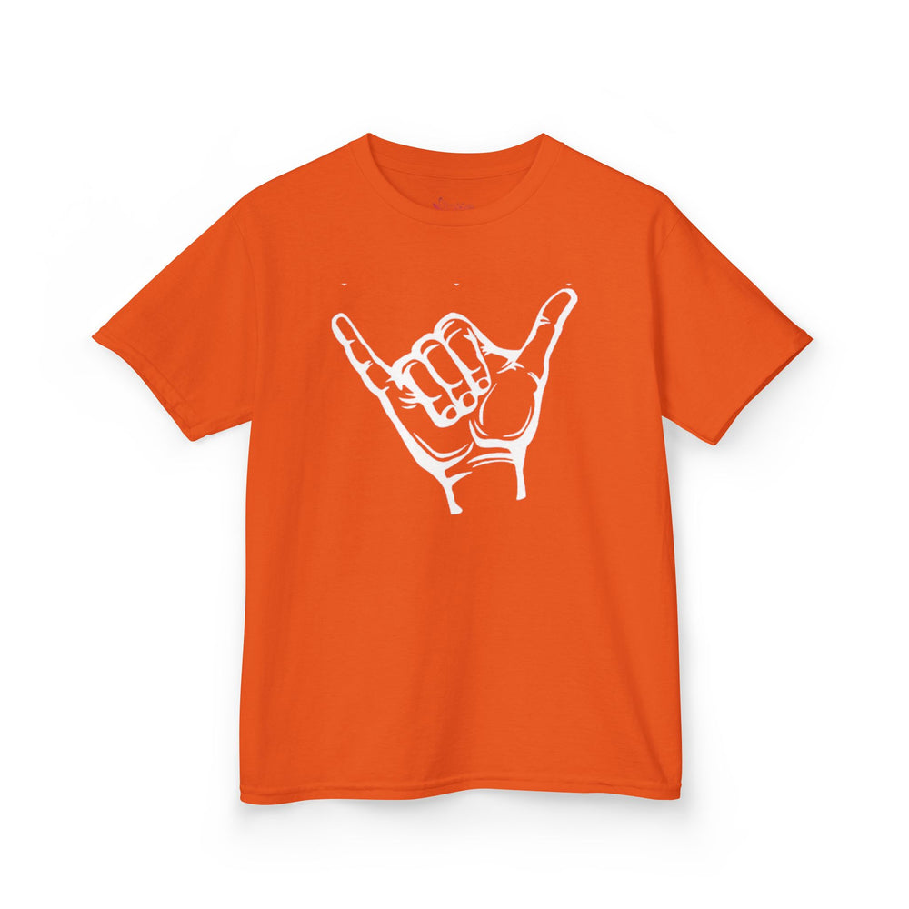 Gildan 5000B | Kids' Shaka Hand "Hang Loose" Graphic Tee – Soft Cotton Youth T-Shirt