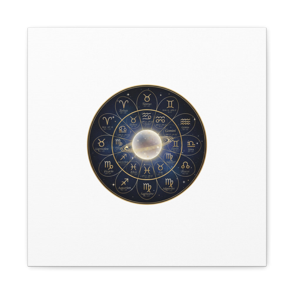 Zodiac Constellation Wheel Canvas, Astrology Art Print | Gold Foil Galaxy
