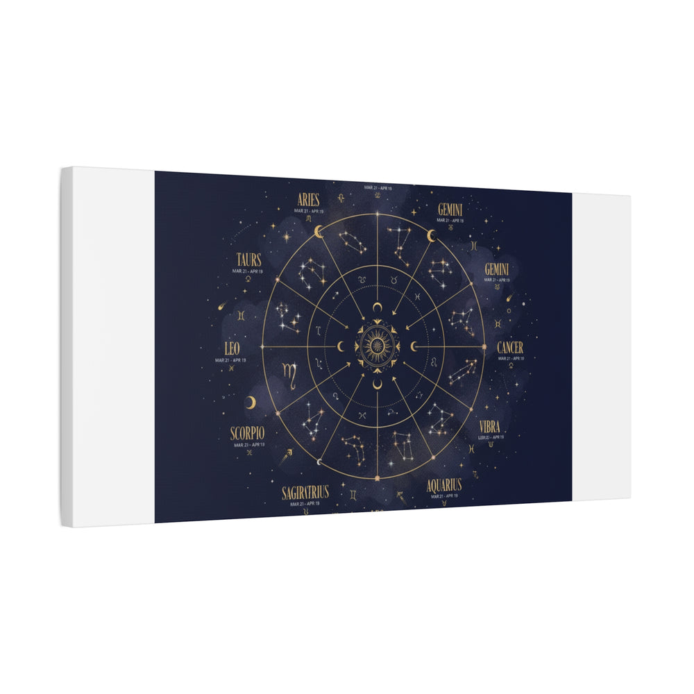 Gold Zodiac Wheel Canvas | Astrology Constellation Art, Cosmic Wall Print
