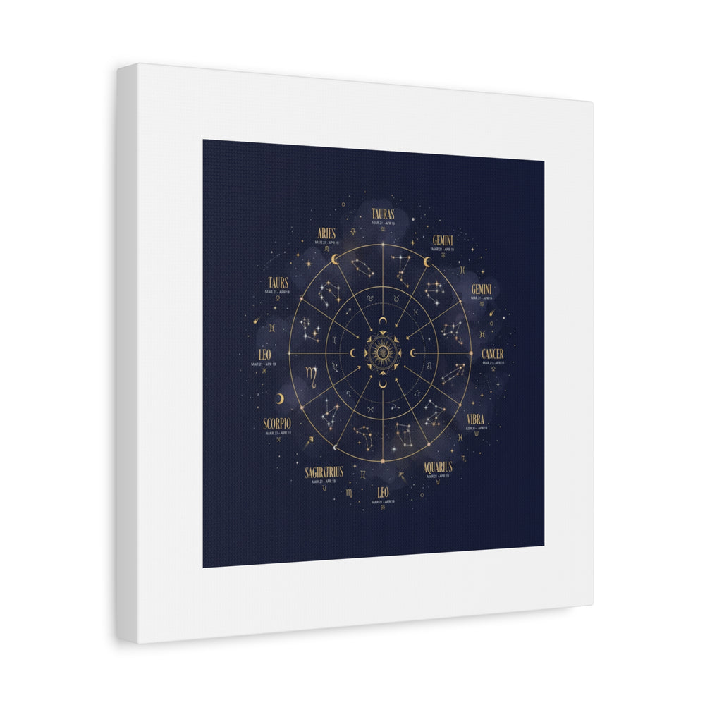 Gold Zodiac Wheel Canvas | Astrology Constellation Art, Cosmic Wall Print