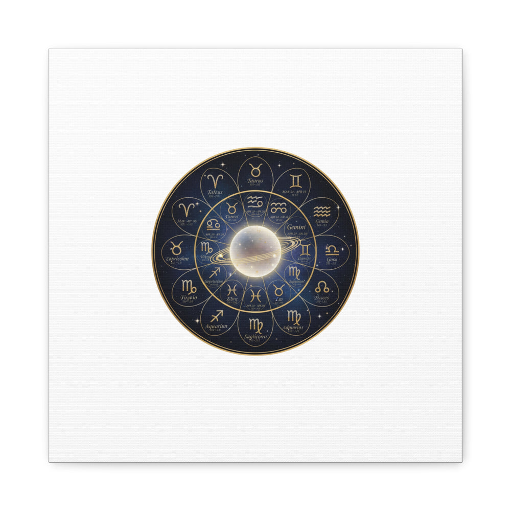 Zodiac Constellation Wheel Canvas, Astrology Art Print | Gold Foil Galaxy