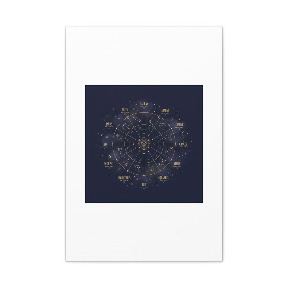 Gold Zodiac Wheel Canvas | Astrology Constellation Art, Cosmic Wall Print