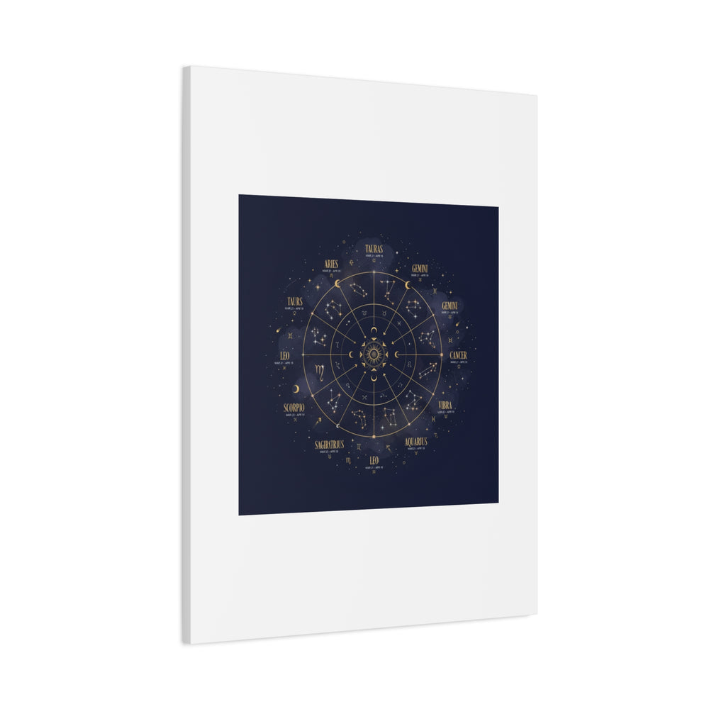 Gold Zodiac Wheel Canvas | Astrology Constellation Art, Cosmic Wall Print