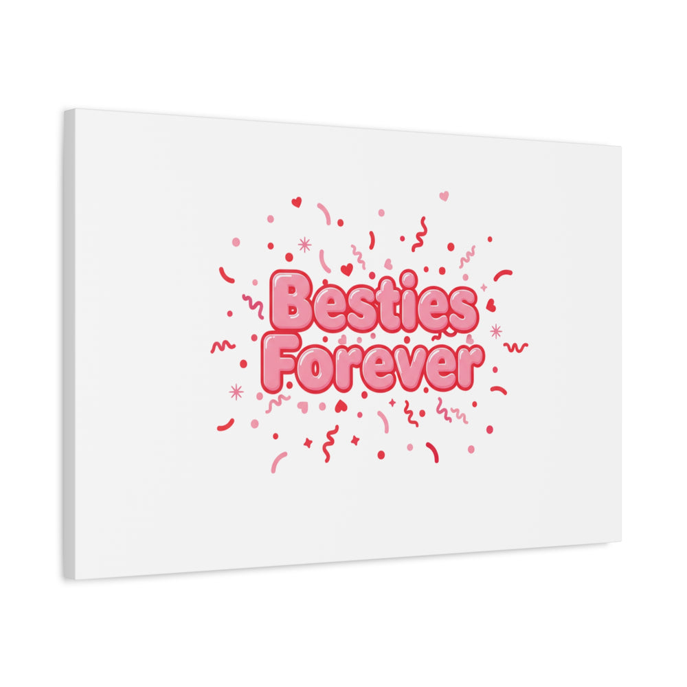 Besties Forever Canvas | Galentine’s Friendship Wall Art, Pink Confetti