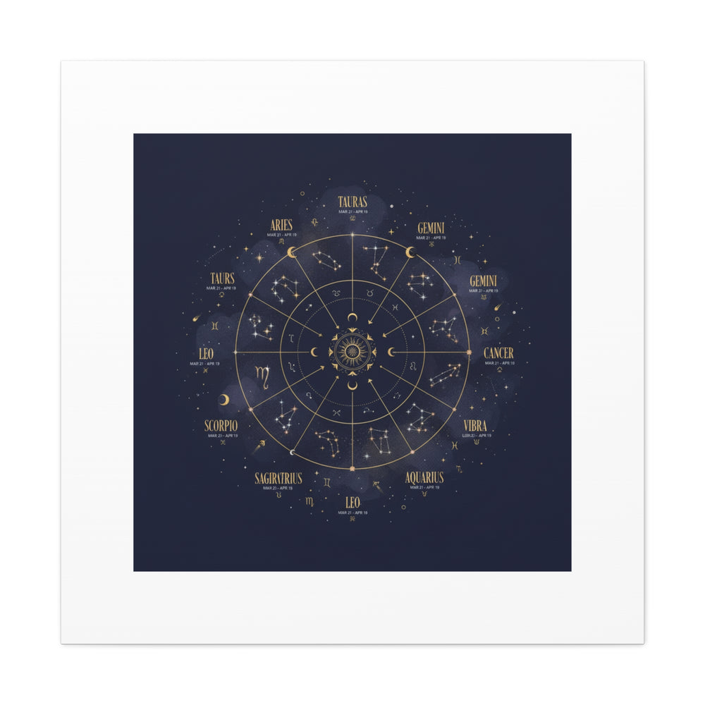 Gold Zodiac Wheel Canvas | Astrology Constellation Art, Cosmic Wall Print
