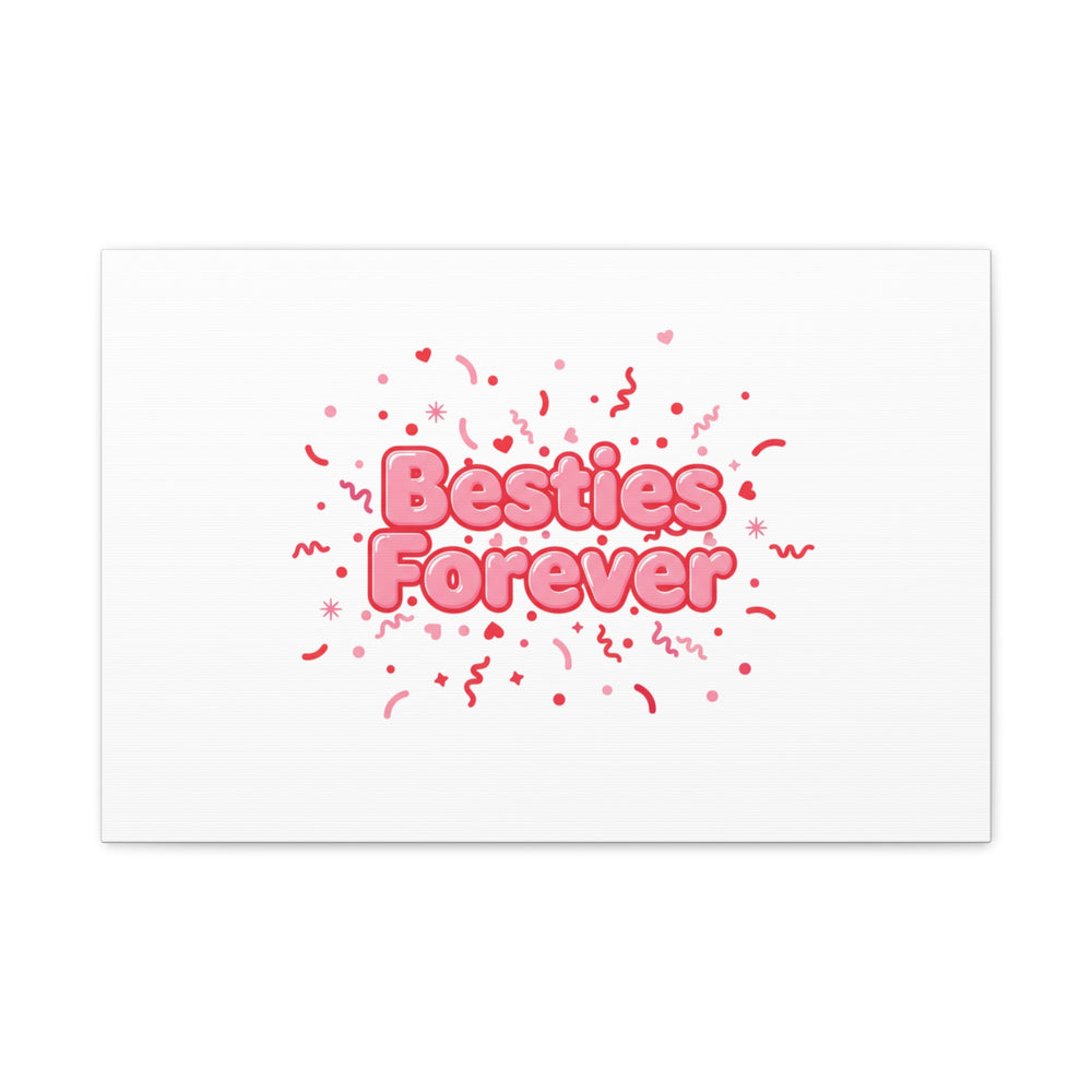 Besties Forever Canvas | Galentine’s Friendship Wall Art, Pink Confetti