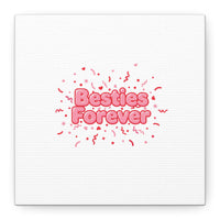 Besties Forever Canvas | Galentine’s Friendship Wall Art, Pink Confetti