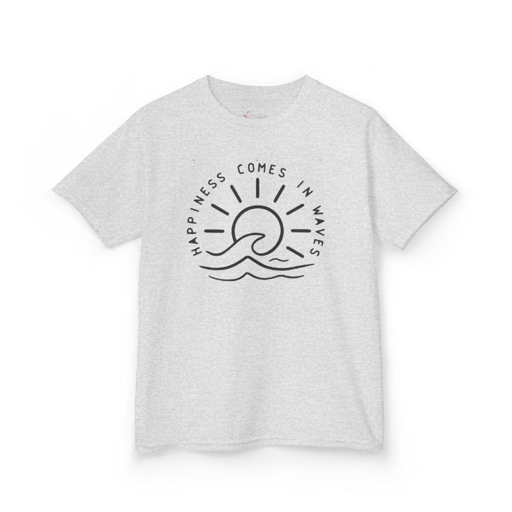 Gildan 5000B | Kids' "Happiness Comes in Waves" Graphic Tee – Soft & Breathable Summer Beach T-Shirt