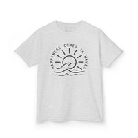 Gildan 5000B | Kids' "Happiness Comes in Waves" Graphic Tee – Soft & Breathable Summer Beach T-Shirt