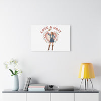 Love & Grit Canvas, Western Valentine Cowgirl Heart Poster | Cowboy Valentine