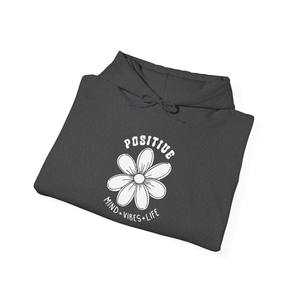 Gildan 18500 | Unisex "Positive Mind Vibes Life" Flower Hoodie – Minimalist Daisy Graphic – Premium Soft Fleece Motivational Pullover