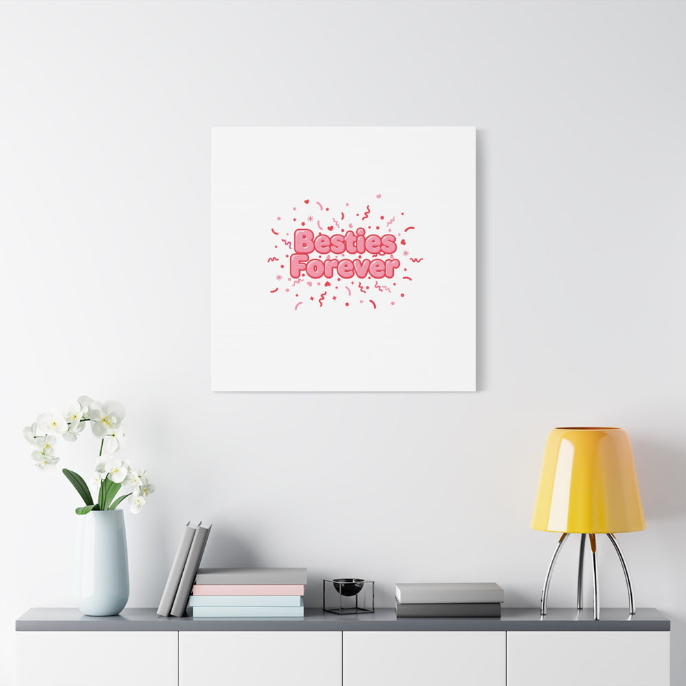 Besties Forever Canvas | Galentine’s Friendship Wall Art, Pink Confetti