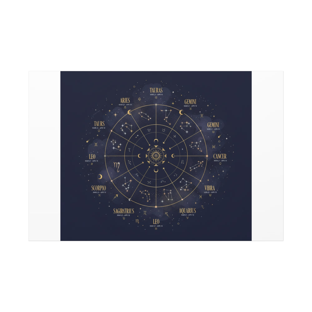 Gold Zodiac Wheel Canvas | Astrology Constellation Art, Cosmic Wall Print