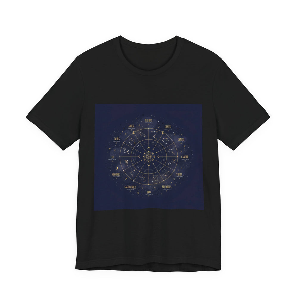 Zodiac Wheel Constellation Tee | Astrology Chart, Gold Foil Cosmic Design