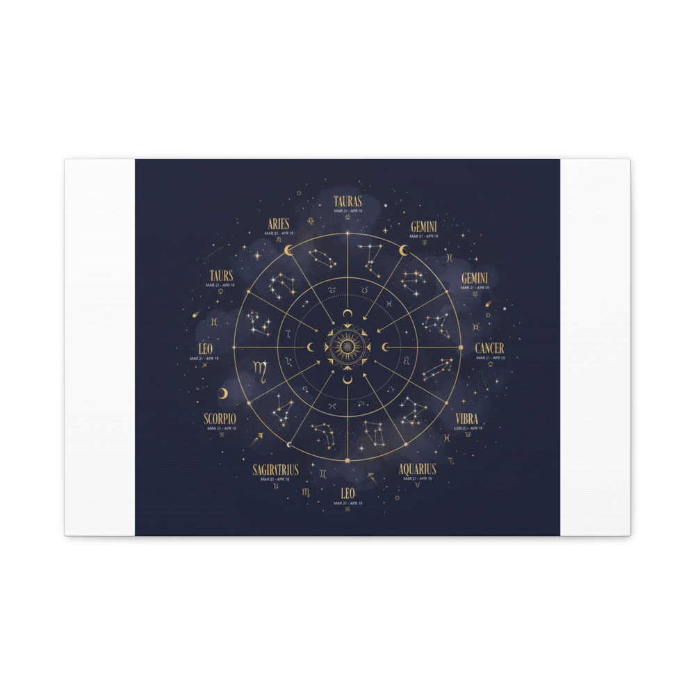 Gold Zodiac Wheel Canvas | Astrology Constellation Art, Cosmic Wall Print