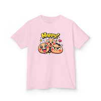Gildan 5000B | Kids' "Happy Trio" Emoji Graphic Tee – Fun & Expressive Summer Shirt | "Happy!" Vibes Youth T-Shirt – Soft Cotton Tee for Active Kids | Vibrant Emoji Squad Kids' Tee – Comfortable Daily...