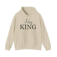 Matching "Her King" Unisex Hoodies – Modern Couple’s Typography Pullovers – Premium Fleece Anniversary & Valentine’s Sweatshirts