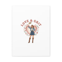Love & Grit Canvas, Western Valentine Cowgirl Heart Poster | Cowboy Valentine