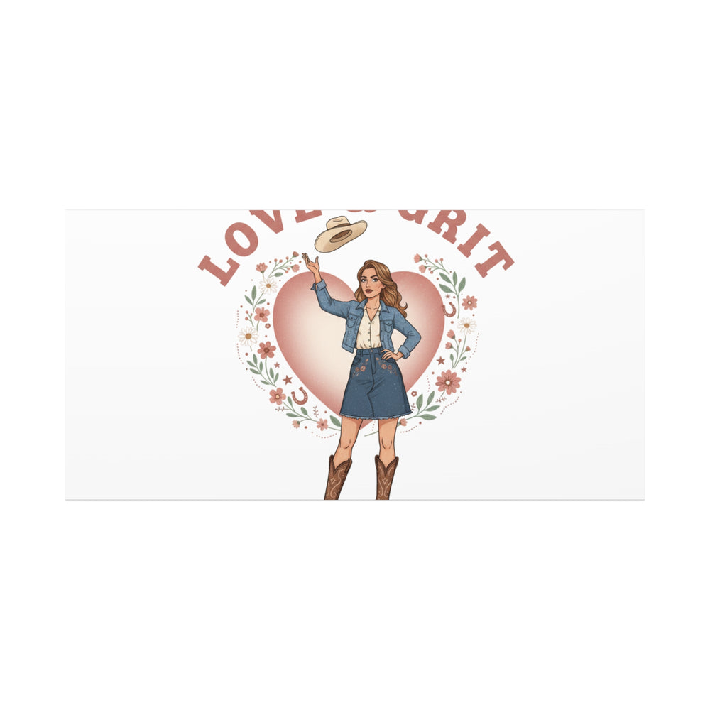 Love & Grit Canvas, Western Valentine Cowgirl Heart Poster | Cowboy Valentine