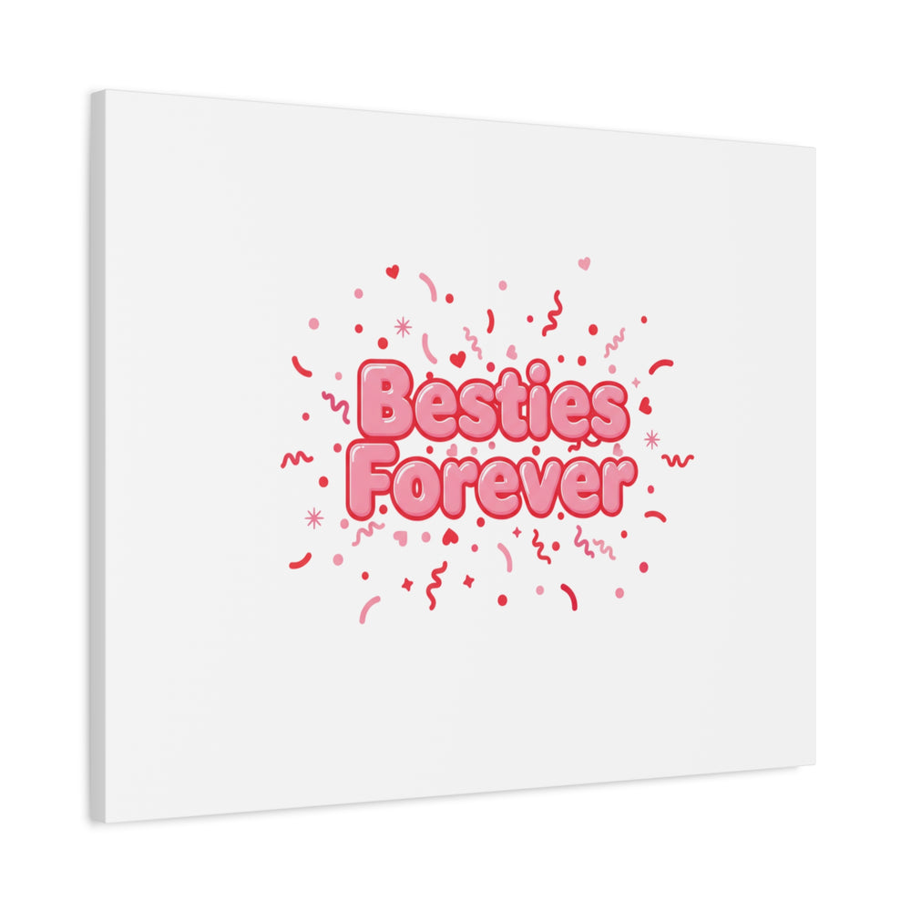 Besties Forever Canvas | Galentine’s Friendship Wall Art, Pink Confetti