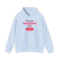 Unisex Happy Valentine’s Day Hoodie – Modern Pink Script Graphic Pullover – Premium Fleece Holiday Sweatshirt