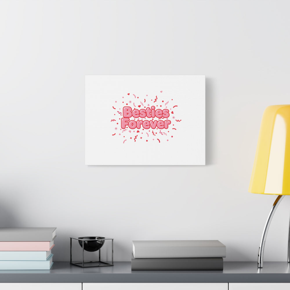 Besties Forever Canvas | Galentine’s Friendship Wall Art, Pink Confetti