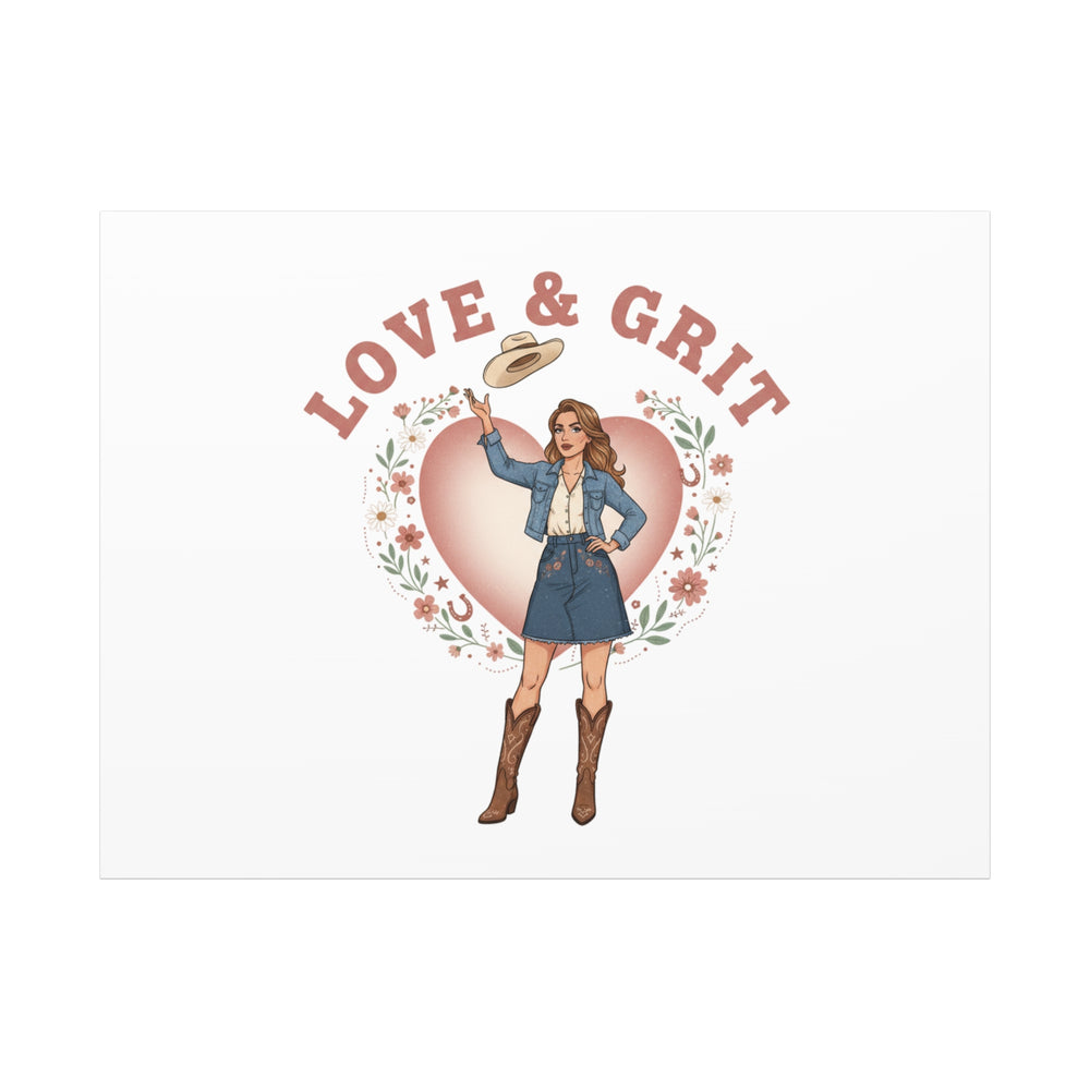 Love & Grit Canvas, Western Valentine Cowgirl Heart Poster | Cowboy Valentine