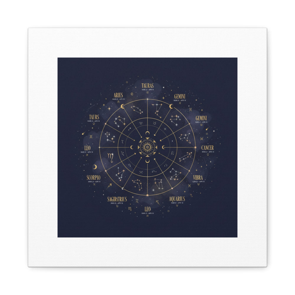 Gold Zodiac Wheel Canvas | Astrology Constellation Art, Cosmic Wall Print