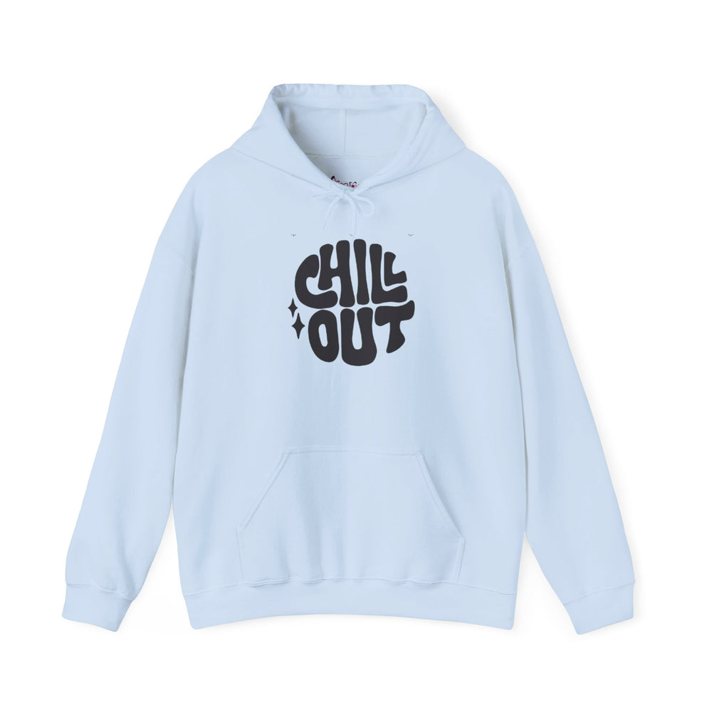 Gildan 18500 | Unisex "Chill Out" Retro Graphic Hoodie – Bold Puff Lettering Pullover – Premium Soft Fleece Streetwear