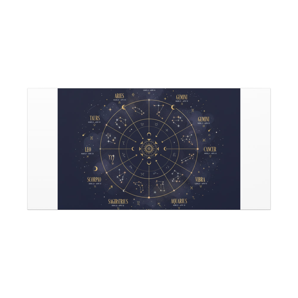 Gold Zodiac Wheel Canvas | Astrology Constellation Art, Cosmic Wall Print