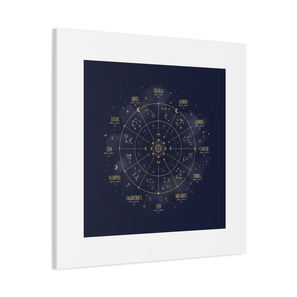 Gold Zodiac Wheel Canvas | Astrology Constellation Art, Cosmic Wall Print