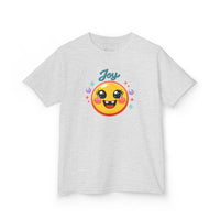 Gildan 5000B | Kids’ "Joy" Smiley Face Tee – Vibrant Graphic Cotton T-Shirt | Joyful Smiley Kids’ T-Shirt – Unisex Summer Apparel | Joy Graphic Tee for Kids – Soft Summer Cotton T-Shirt