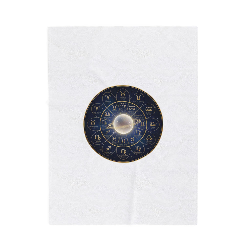Celestial Zodiac Wheel Velveteen Plush Blanket | Constellation, Metallic Gold