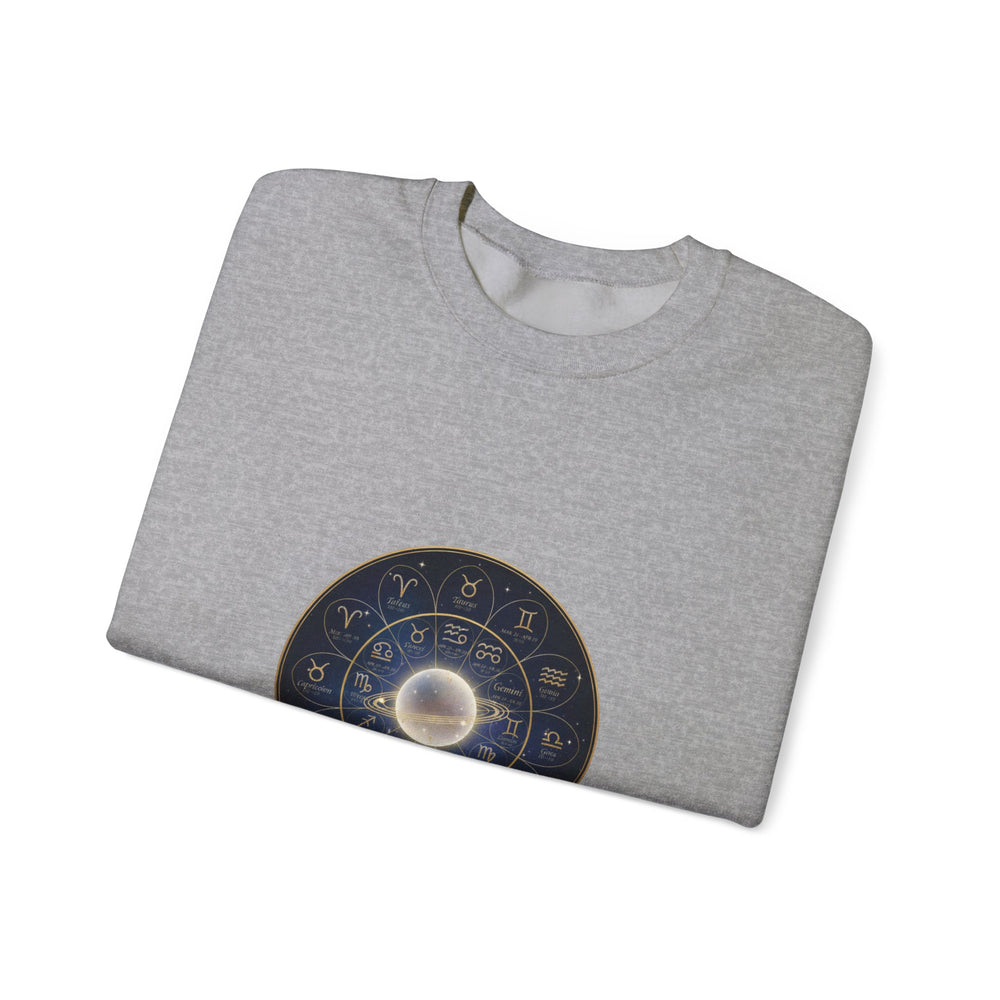 Zodiac Wheel Constellation Crewneck Sweatshirt | Astrology Cosmic Metallic