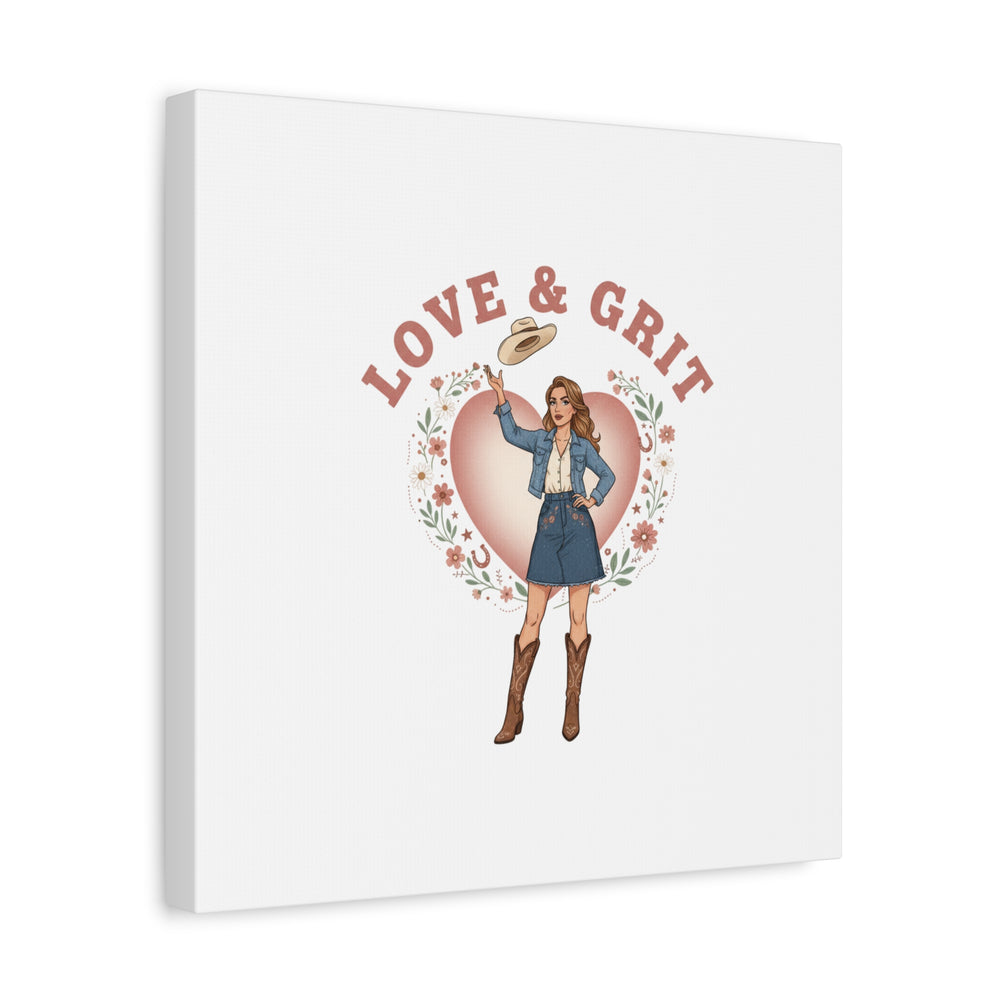 Love & Grit Canvas, Western Valentine Cowgirl Heart Poster | Cowboy Valentine