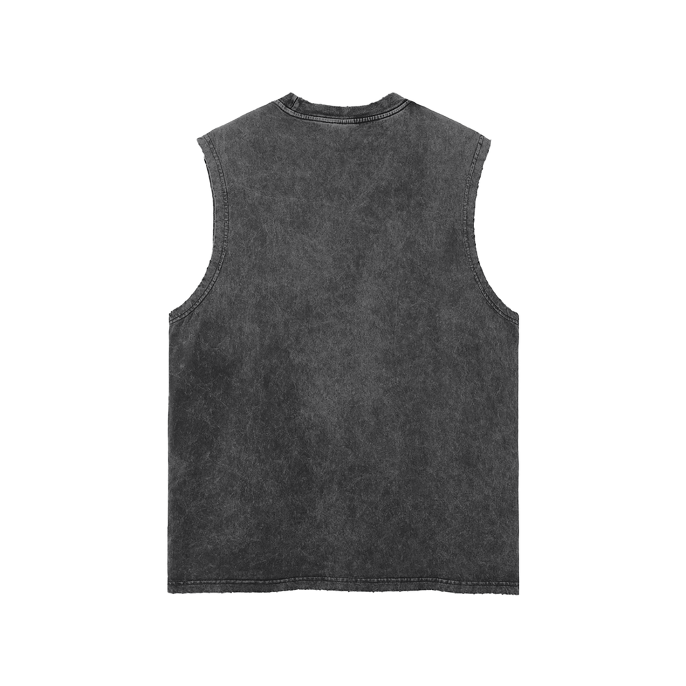 Unisex Snow Washed Frayed Hem Tank Top