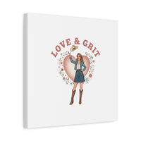 Love & Grit Canvas, Western Valentine Cowgirl Heart Poster | Cowboy Valentine