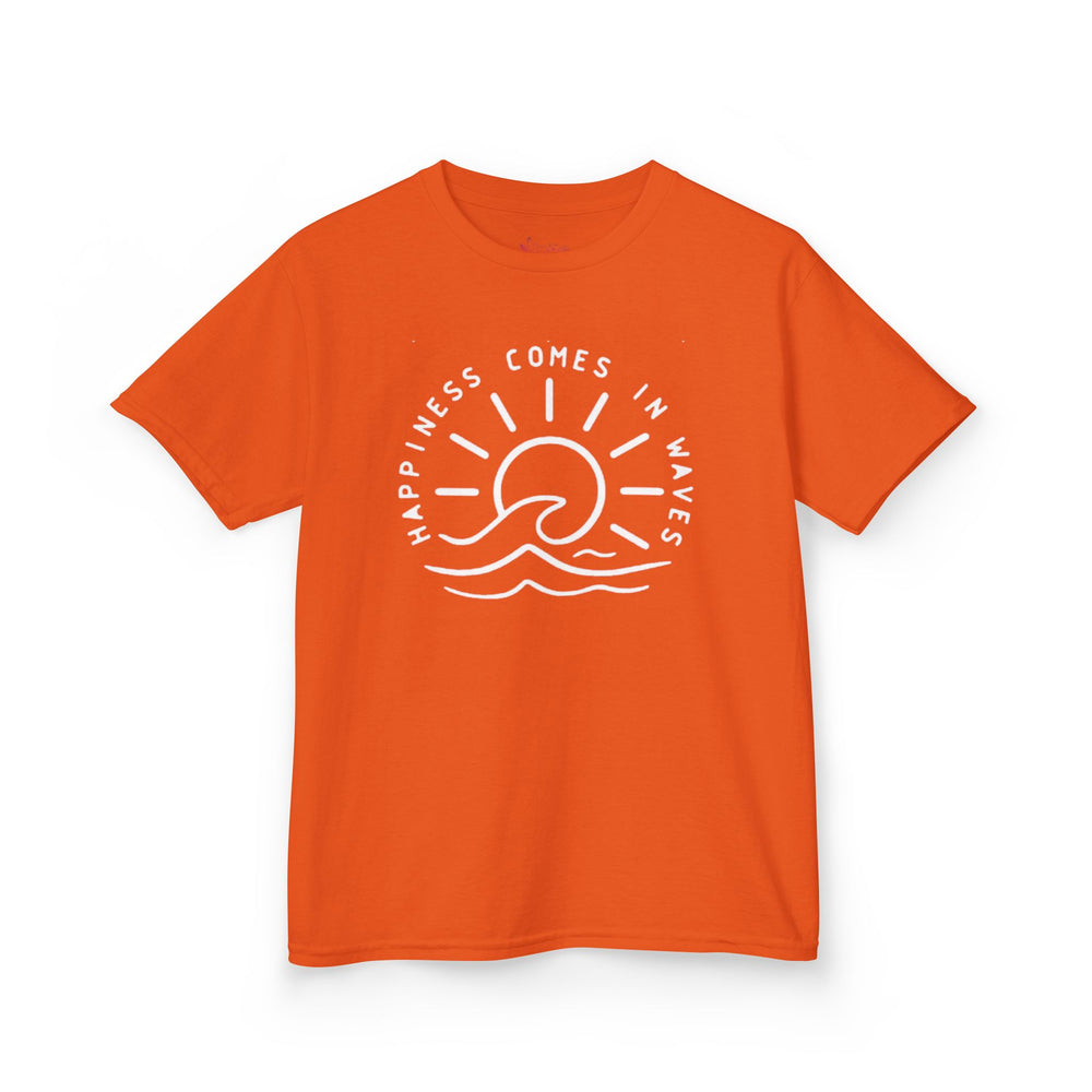 Gildan 5000B | Kids' "Happiness Comes in Waves" Graphic Tee – Soft & Breathable Summer Beach T-Shirt