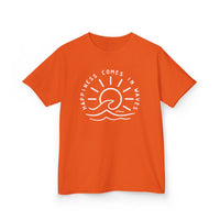 Gildan 5000B | Kids' "Happiness Comes in Waves" Graphic Tee – Soft & Breathable Summer Beach T-Shirt