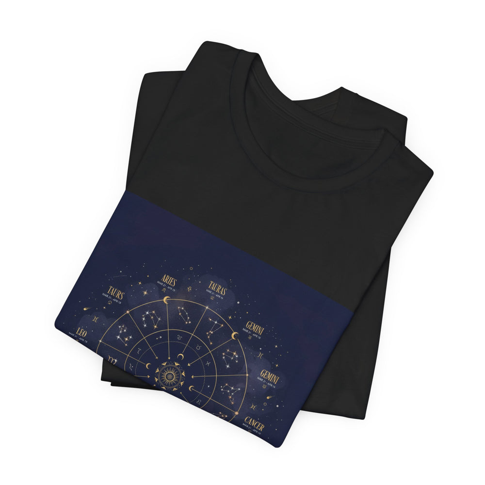 Zodiac Wheel Constellation Tee | Astrology Chart, Gold Foil Cosmic Design