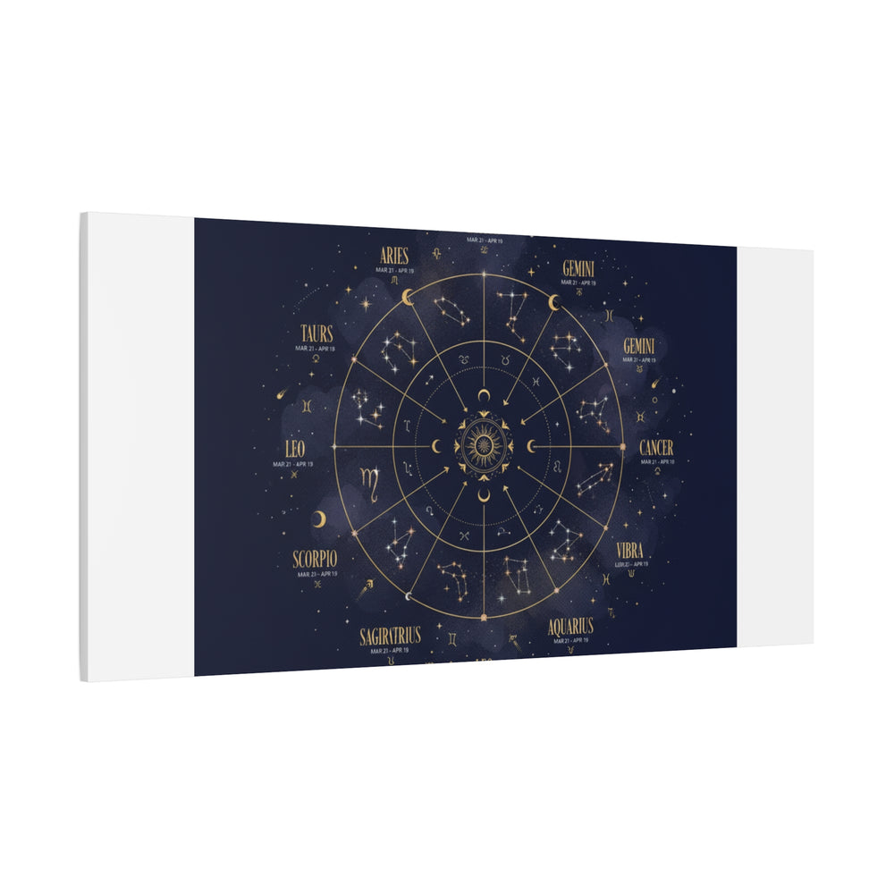Gold Zodiac Wheel Canvas | Astrology Constellation Art, Cosmic Wall Print