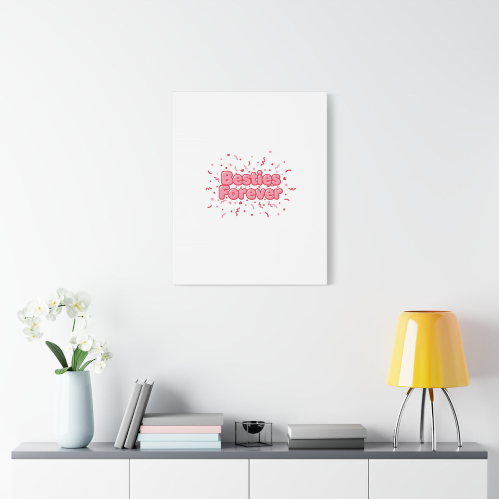 Besties Forever Canvas | Galentine’s Friendship Wall Art, Pink Confetti
