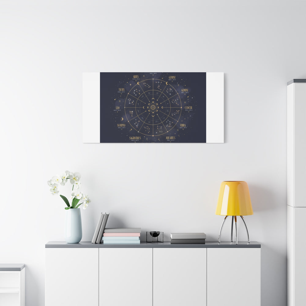 Gold Zodiac Wheel Canvas | Astrology Constellation Art, Cosmic Wall Print