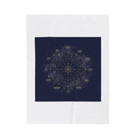 Zodiac Constellation Wheel Velveteen Plush Blanket | Astrological Cosmic Map, Gold Foil Accents