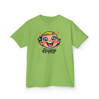 Gildan 5000B | "Happy" Tee: Kids' Retro Cartoon Happy Face T-Shirt – Soft & Vibrant | Toddler & Youth "Happy" Graphic Tee – Cute Character Design | Super Happy Kids’ Cotton T-Shirt – Comfortable...