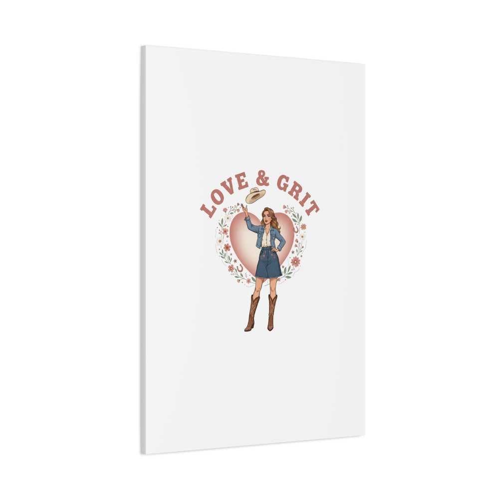 Love & Grit Canvas, Western Valentine Cowgirl Heart Poster | Cowboy Valentine