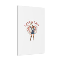 Love & Grit Canvas, Western Valentine Cowgirl Heart Poster | Cowboy Valentine