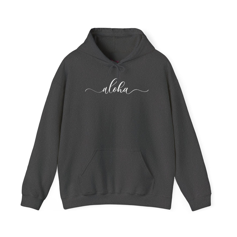 Gildan 18500 | Unisex Minimalist "Aloha" Script Hoodie – Elegant Cursive Graphic – Premium Soft Fleece Pullover